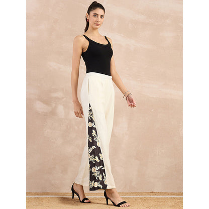 First Resort by Ramola Bachchan Beige And Black Baroque Printed Linen Wide Pant
