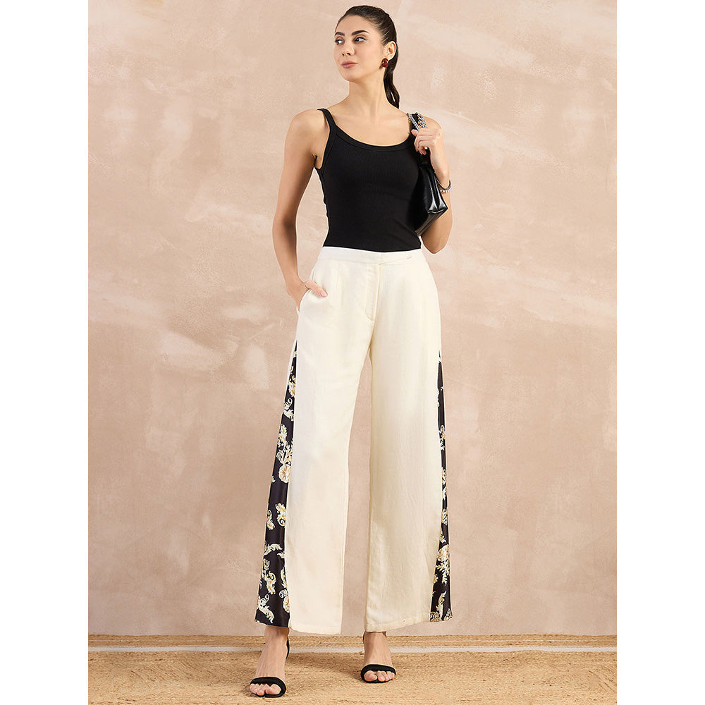 First Resort by Ramola Bachchan Beige And Black Baroque Printed Linen Wide Pant