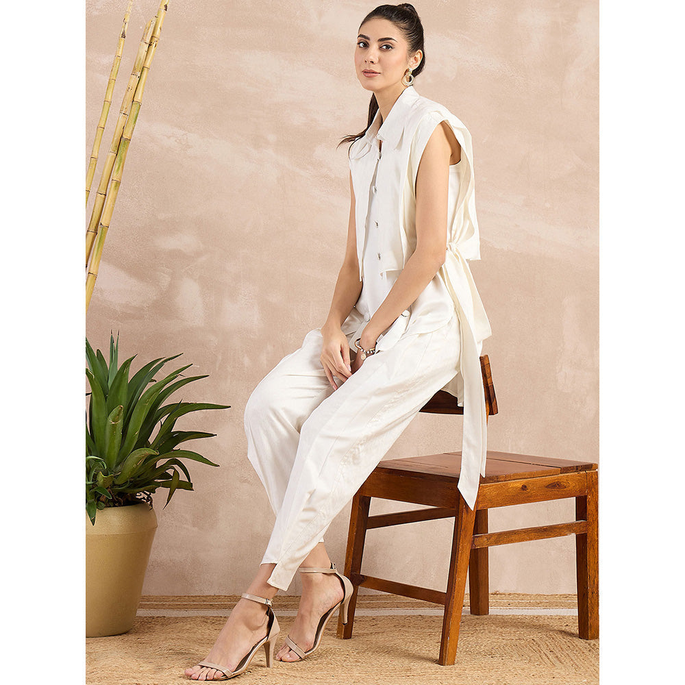 First Resort by Ramola Bachchan White Sleeveless Bib Cover-Up With Side Straps Overlay
