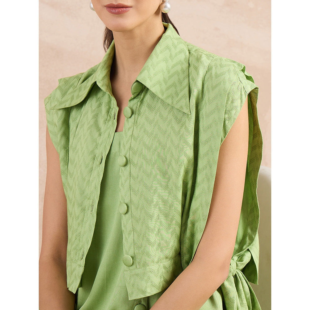First Resort by Ramola Bachchan Pastel Green Sleeveless Bib Cover-Up With Side Straps Overlay