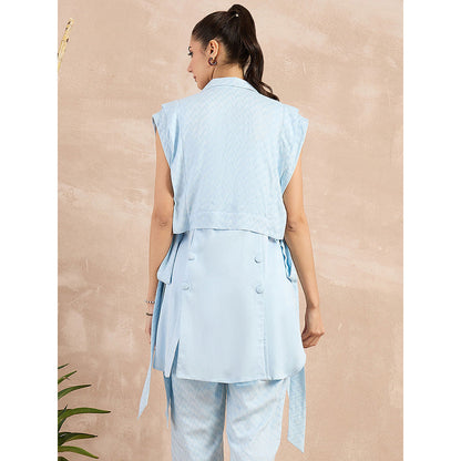 First Resort by Ramola Bachchan Sky Blue Sleeveless Bib Cover-Up With Side Straps Overlay