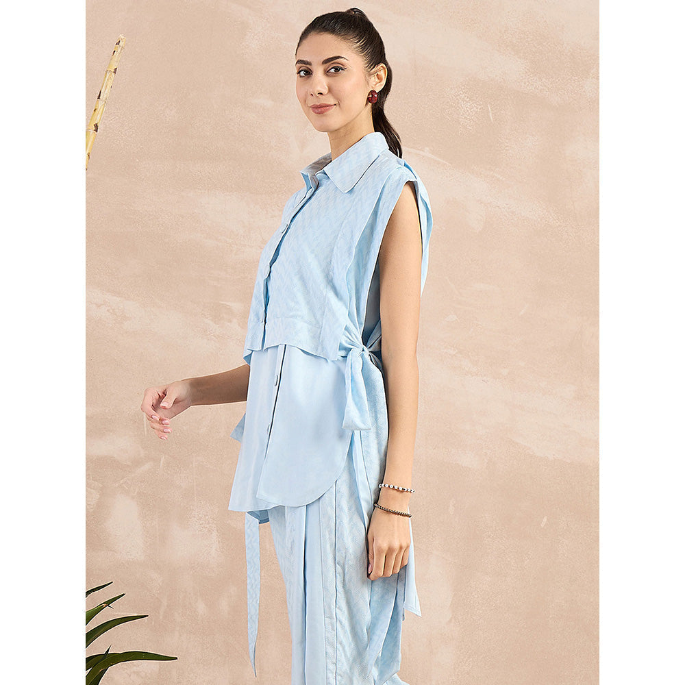 First Resort by Ramola Bachchan Sky Blue Sleeveless Bib Cover-Up With Side Straps Overlay