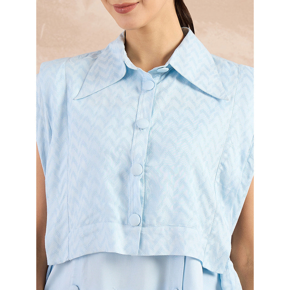 First Resort by Ramola Bachchan Sky Blue Sleeveless Bib Cover-Up With Side Straps Overlay