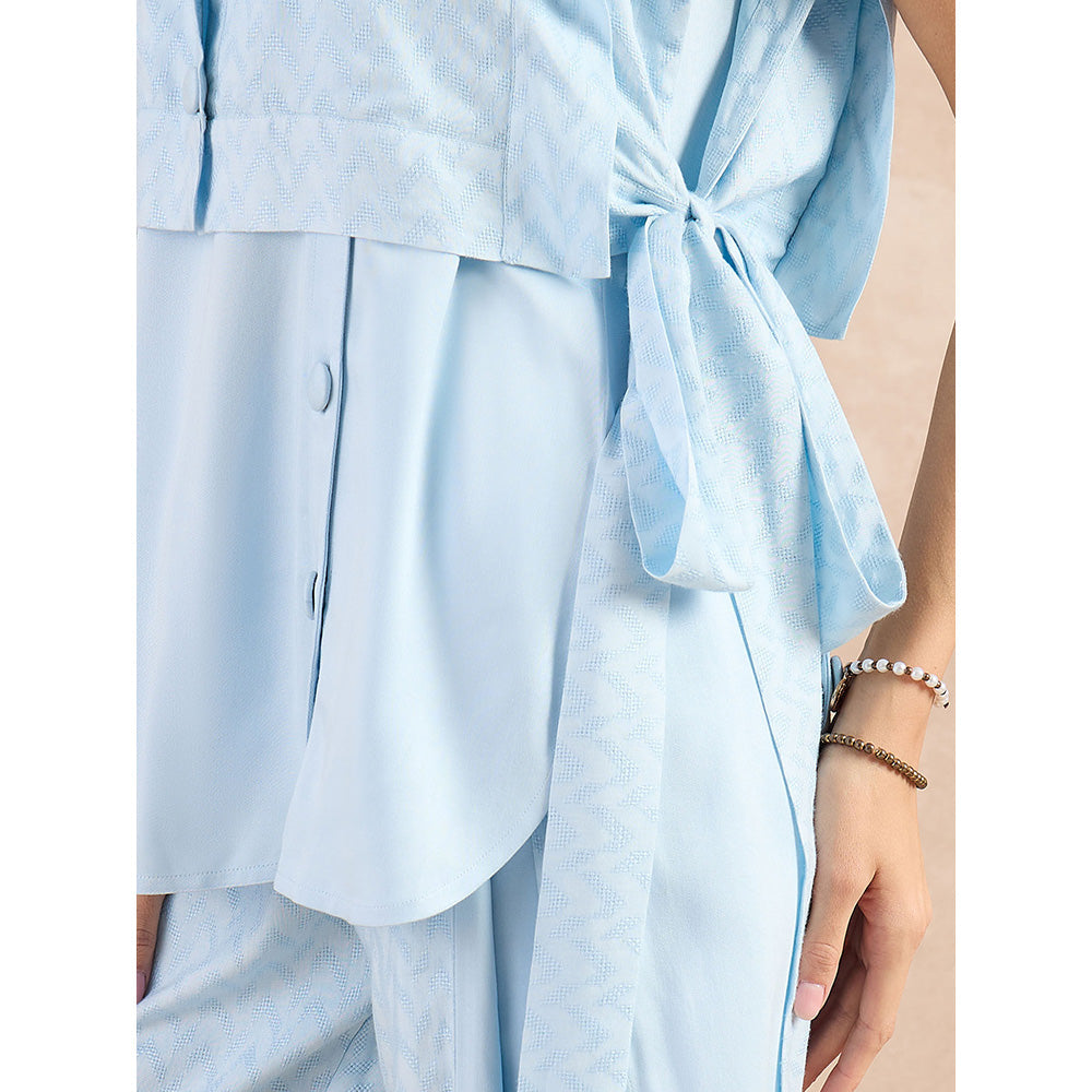 First Resort by Ramola Bachchan Sky Blue Sleeveless Bib Cover-Up With Side Straps Overlay
