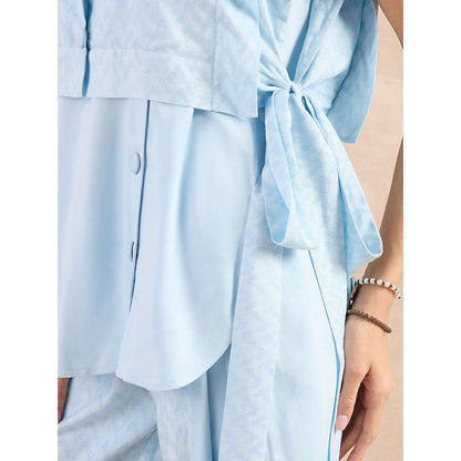 First Resort by Ramola Bachchan Sky Blue Sleeveless Bib Cover-Up With Side Straps Overlay