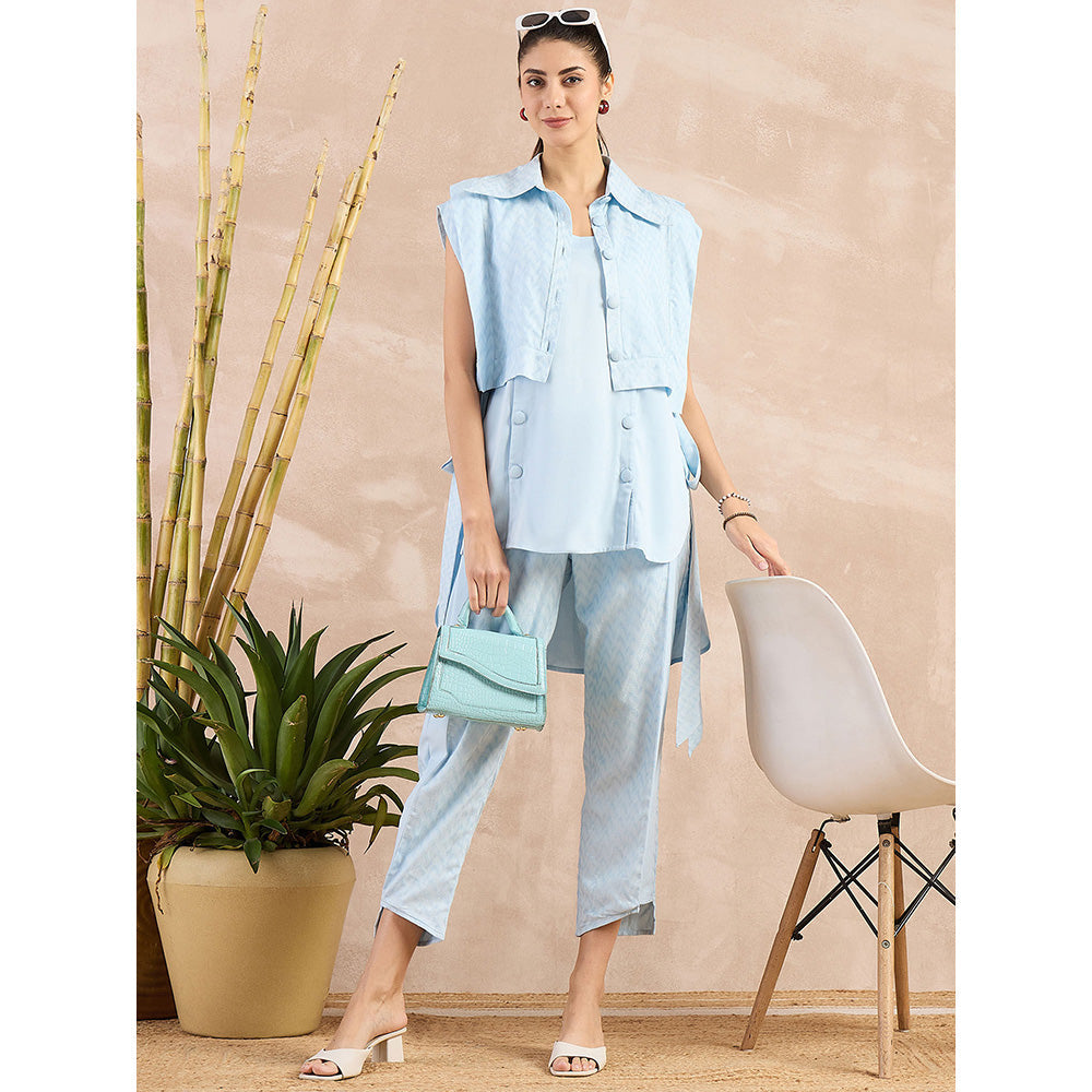 First Resort by Ramola Bachchan Sky Blue Sleeveless Bib Cover-Up With Side Straps Overlay