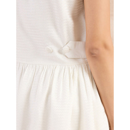 First Resort by Ramola Bachchan White Peplum Top with Button Down Straight Pant (Set of 2)