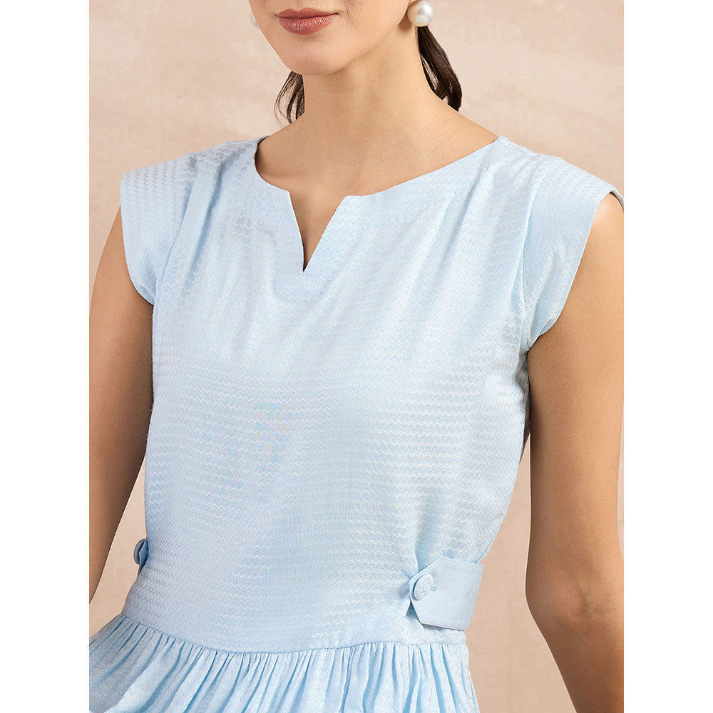 First Resort by Ramola Bachchan Sky Blue Peplum Top with Button Down Straight Pant (Set of 2)