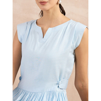 First Resort by Ramola Bachchan Sky Blue Peplum Top with Button Down Straight Pant (Set of 2)
