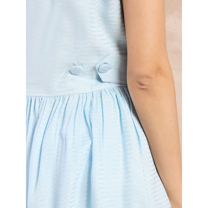 First Resort by Ramola Bachchan Sky Blue Peplum Top with Button Down Straight Pant (Set of 2)