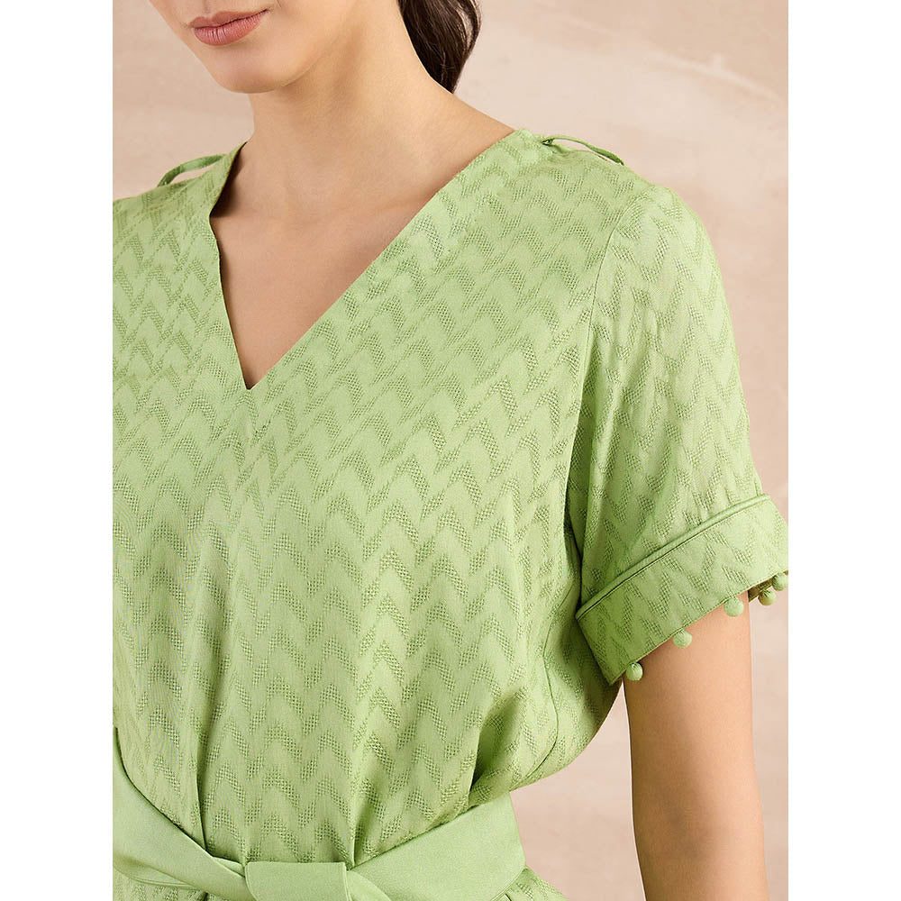 First Resort by Ramola Bachchan Pastel Green Herringbone Self Design Co-Ord (Set of 3)