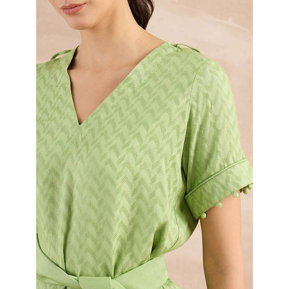 First Resort by Ramola Bachchan Pastel Green Herringbone Self Design Co-Ord (Set of 3)
