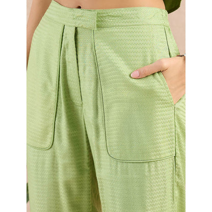 First Resort by Ramola Bachchan Pastel Green Herringbone Self Design Co-Ord (Set of 3)