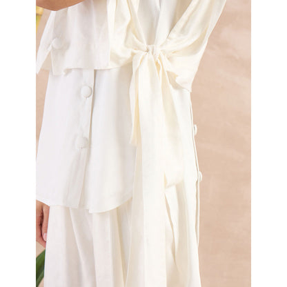First Resort by Ramola Bachchan White High-Low Sleeveless Co-Ord (Set of 3)