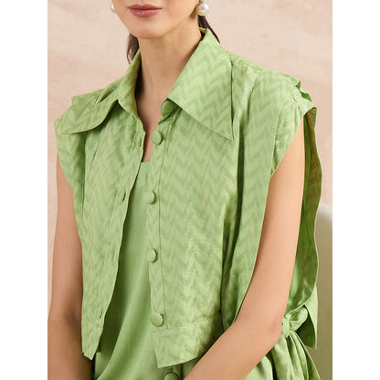 First Resort by Ramola Bachchan Pastel Green High-Low Sleeveless Co-Ord (Set of 3)