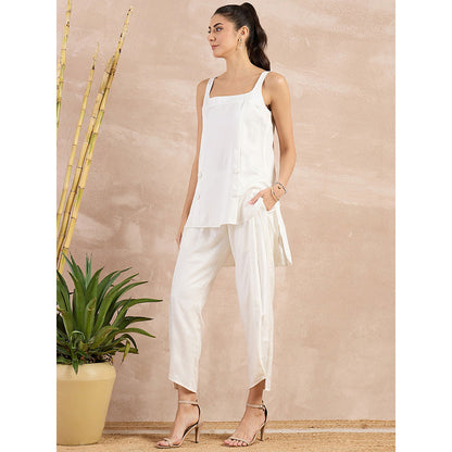 First Resort by Ramola Bachchan White High-Low Sleeveless Top with Pant (Set of 2)