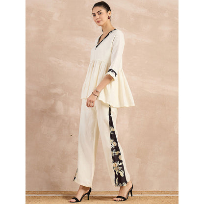 First Resort by Ramola Bachchan Beige And Black Baroque Printed Linen Co-Ord (Set of 2)
