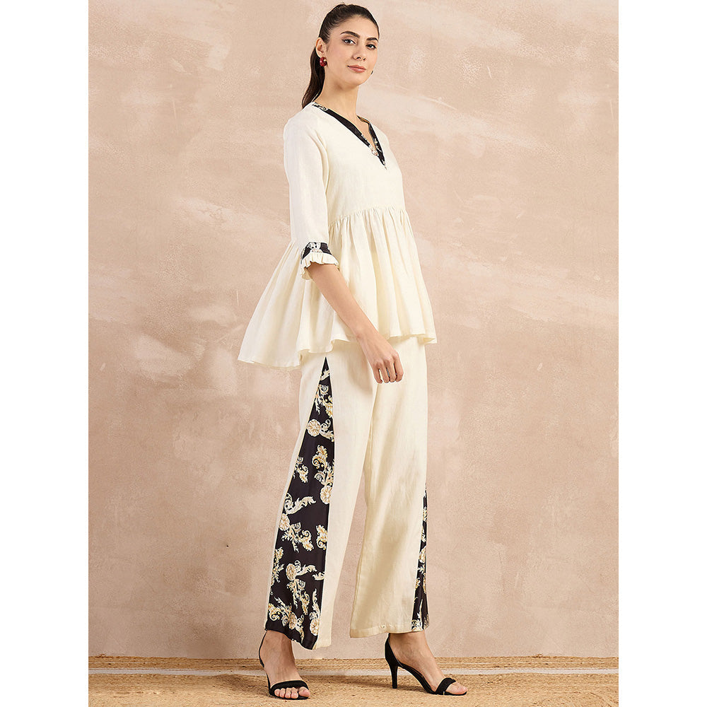 First Resort by Ramola Bachchan Beige And Black Baroque Printed Linen Co-Ord (Set of 2)