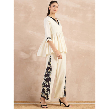 First Resort by Ramola Bachchan Beige And Black Baroque Printed Linen Co-Ord (Set of 2)