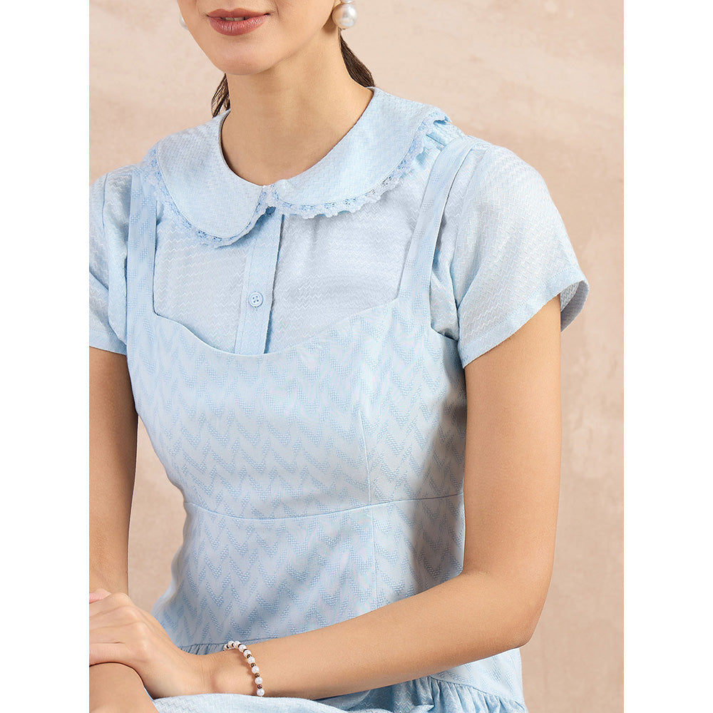 First Resort by Ramola Bachchan Sky Blue Mid Length Dress with Crop Shirt (Set of 2)