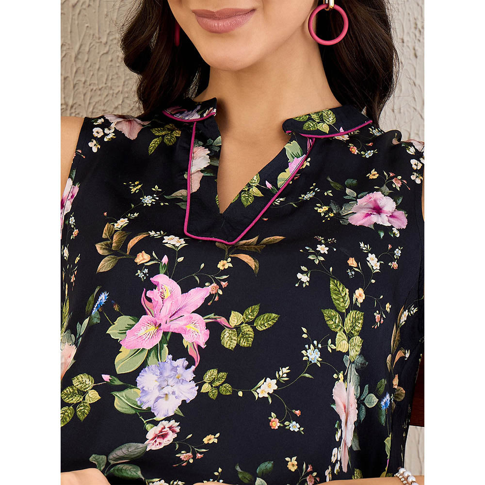 First Resort by Ramola Bachchan Black And Pink Garden Print Sleeveless Co-Ord (Set of 2)
