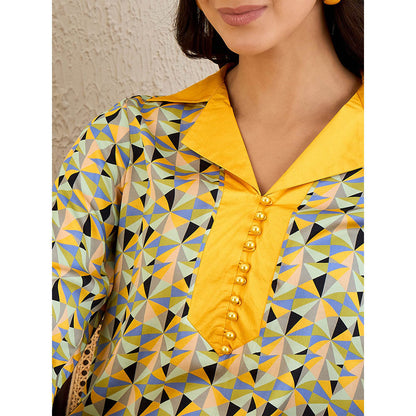 First Resort by Ramola Bachchan Primrose Yellow And Black Geometric Print Co-Ord (Set of 2)
