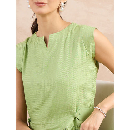 First Resort by Ramola Bachchan Pastel Green Herringbone Peplum Top
