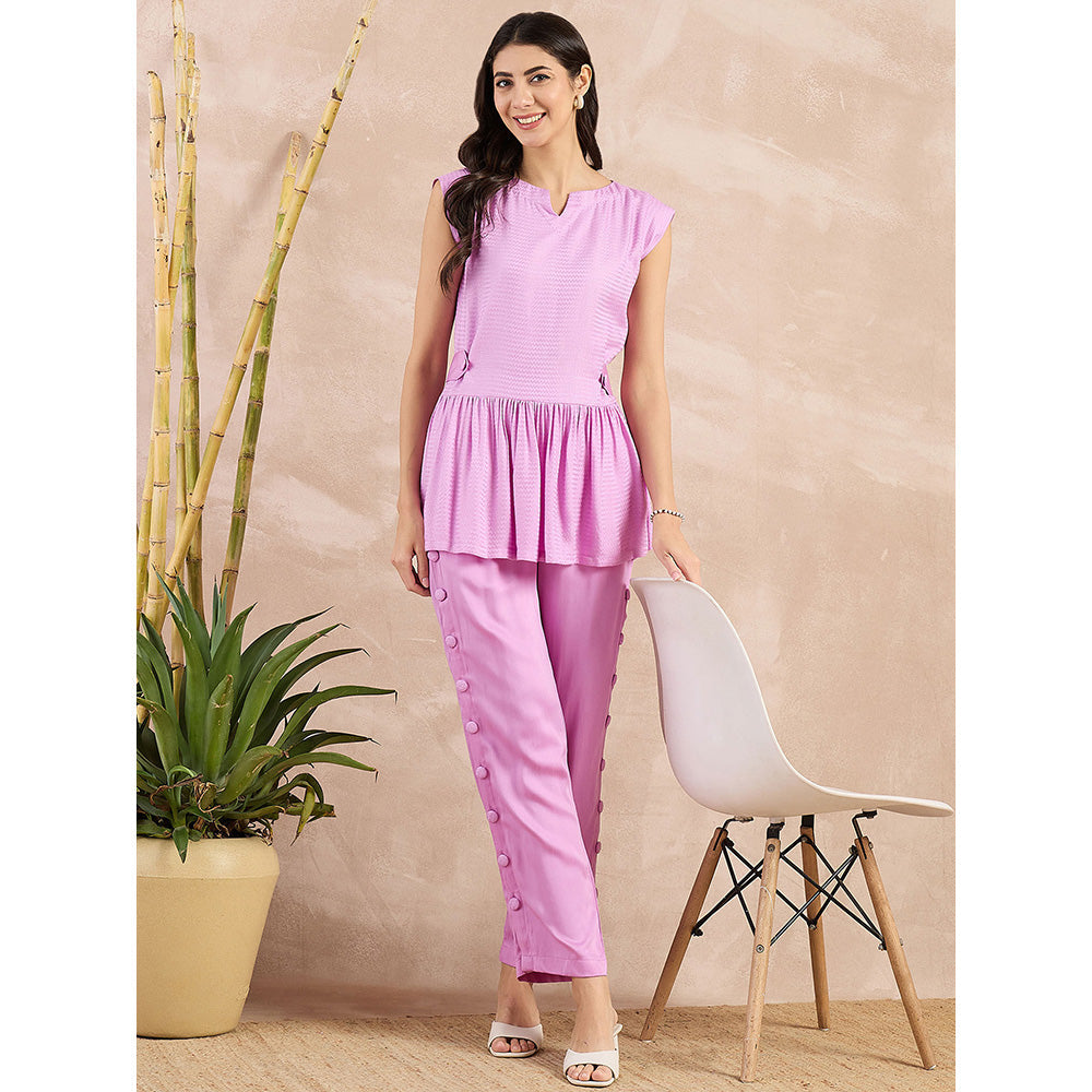 First Resort by Ramola Bachchan Purple Herringbone Peplum Top