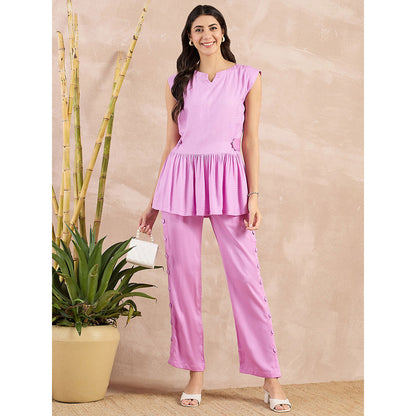First Resort by Ramola Bachchan Purple Herringbone Peplum Top