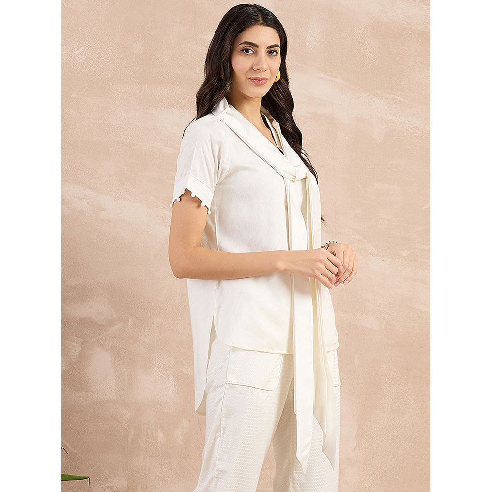 First Resort by Ramola Bachchan White Herringbone High-Low Top With Belt (Set of 2)