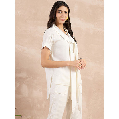 First Resort by Ramola Bachchan White Herringbone High-Low Top With Belt (Set of 2)