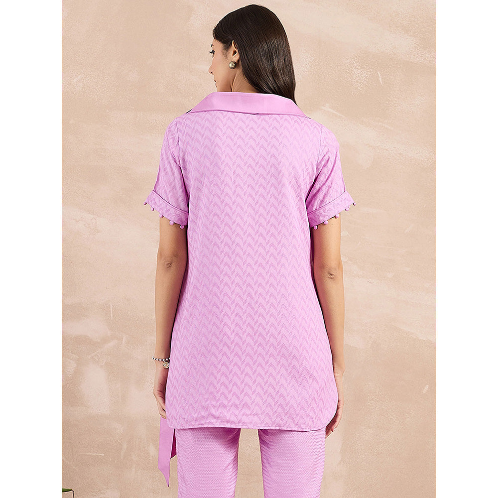 First Resort by Ramola Bachchan Purple Herringbone High-Low Top With Belt (Set of 2)