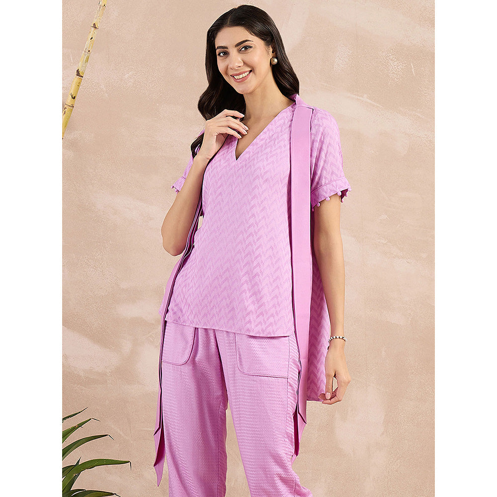 First Resort by Ramola Bachchan Purple Herringbone High-Low Top With Belt (Set of 2)