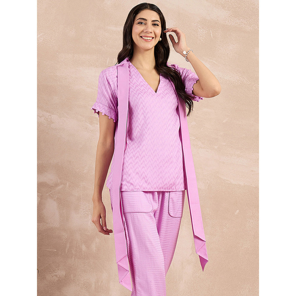 First Resort by Ramola Bachchan Purple Herringbone High-Low Top With Belt (Set of 2)