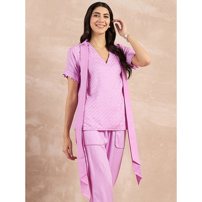 First Resort by Ramola Bachchan Purple Herringbone High-Low Top With Belt (Set of 2)