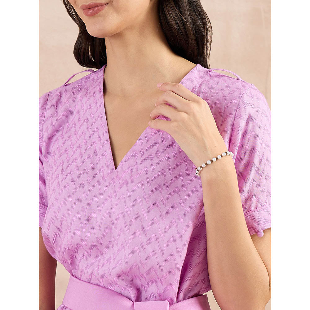 First Resort by Ramola Bachchan Purple Herringbone High-Low Top With Belt (Set of 2)