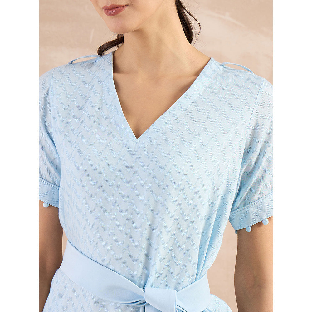 First Resort by Ramola Bachchan Sky Blue Herringbone High-Low Top With Belt (Set of 2)