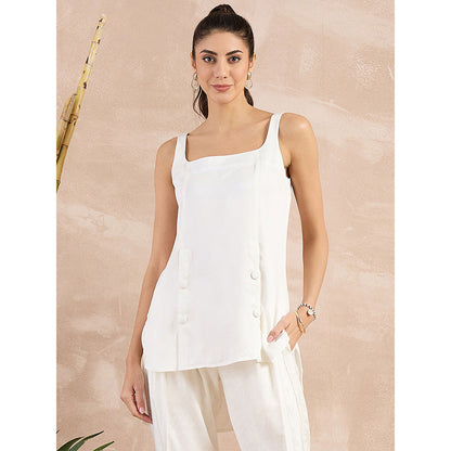 First Resort by Ramola Bachchan White High-Low Sleeveless Top