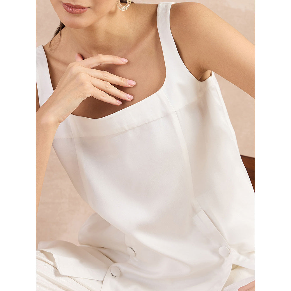 First Resort by Ramola Bachchan White High-Low Sleeveless Top