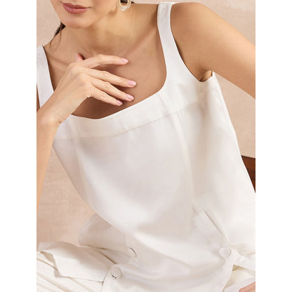 First Resort by Ramola Bachchan White High-Low Sleeveless Top