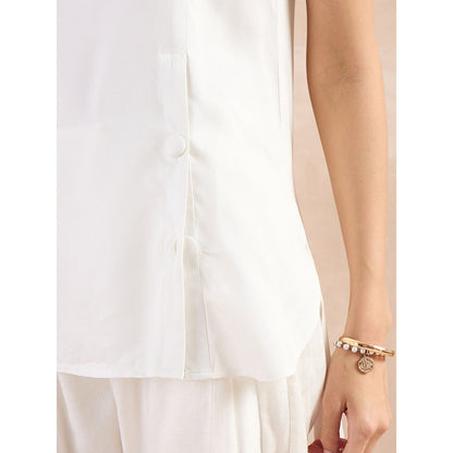 First Resort by Ramola Bachchan White High-Low Sleeveless Top