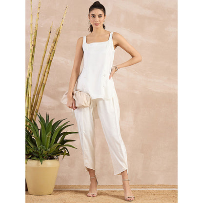 First Resort by Ramola Bachchan White High-Low Sleeveless Top