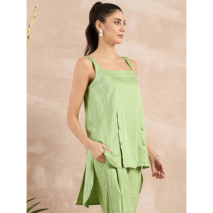 First Resort by Ramola Bachchan Pastel Green High-Low Sleeveless Top