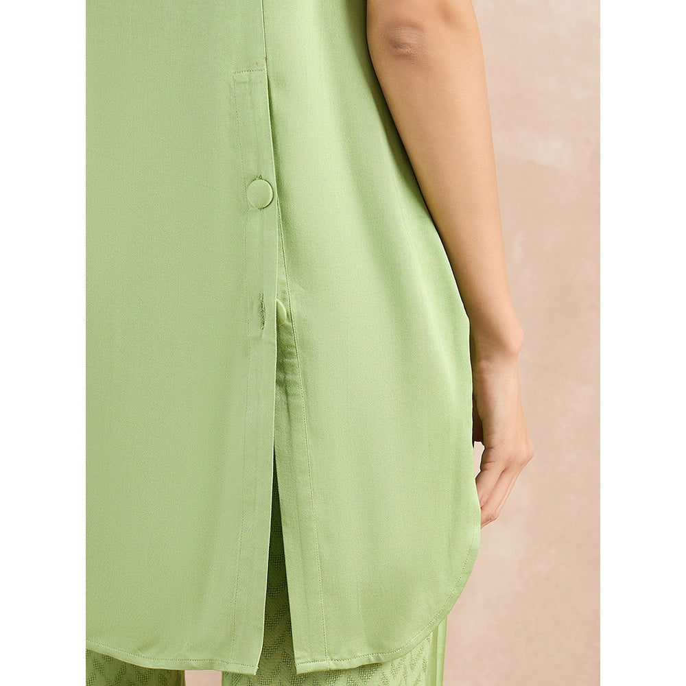 First Resort by Ramola Bachchan Pastel Green High-Low Sleeveless Top