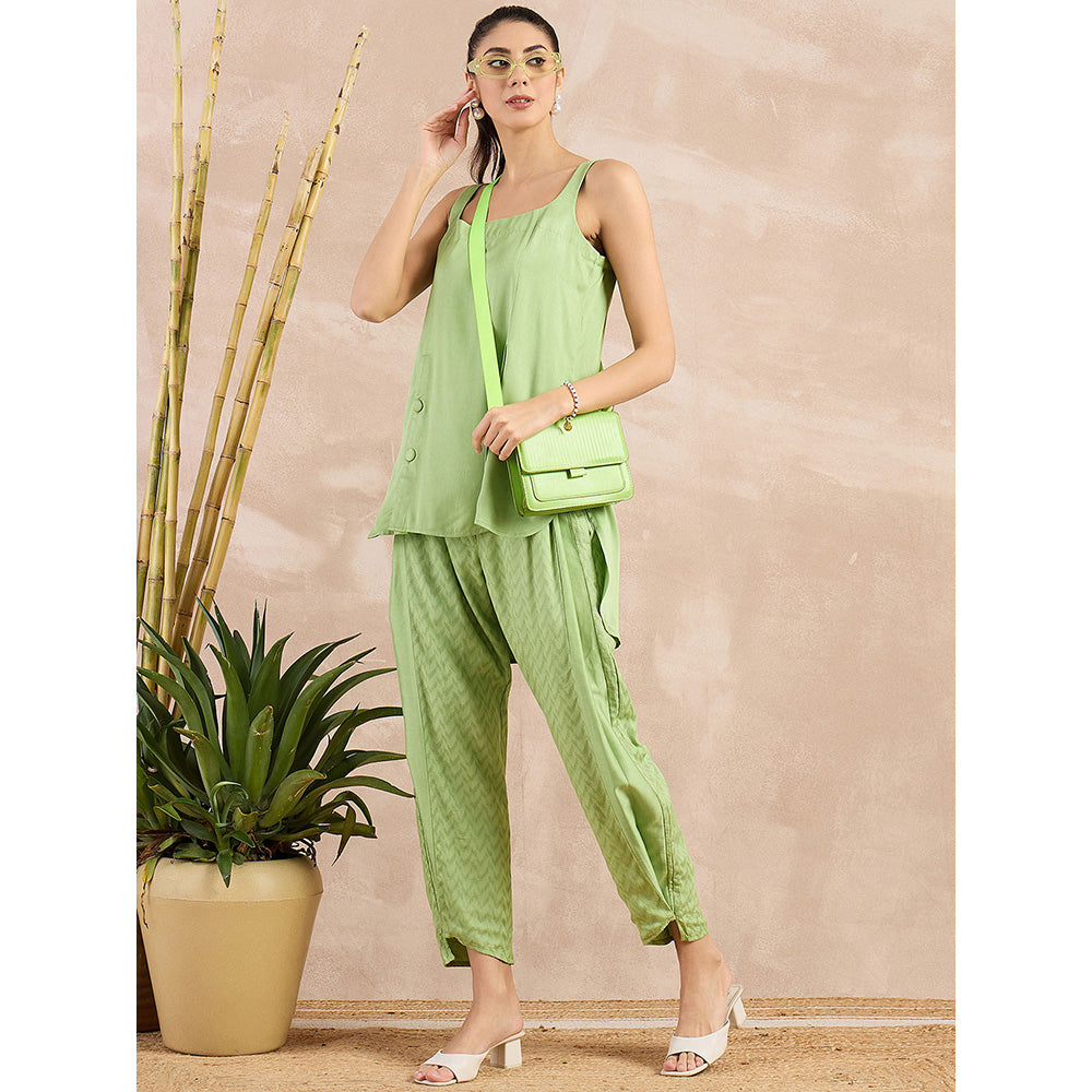 First Resort by Ramola Bachchan Pastel Green High-Low Sleeveless Top