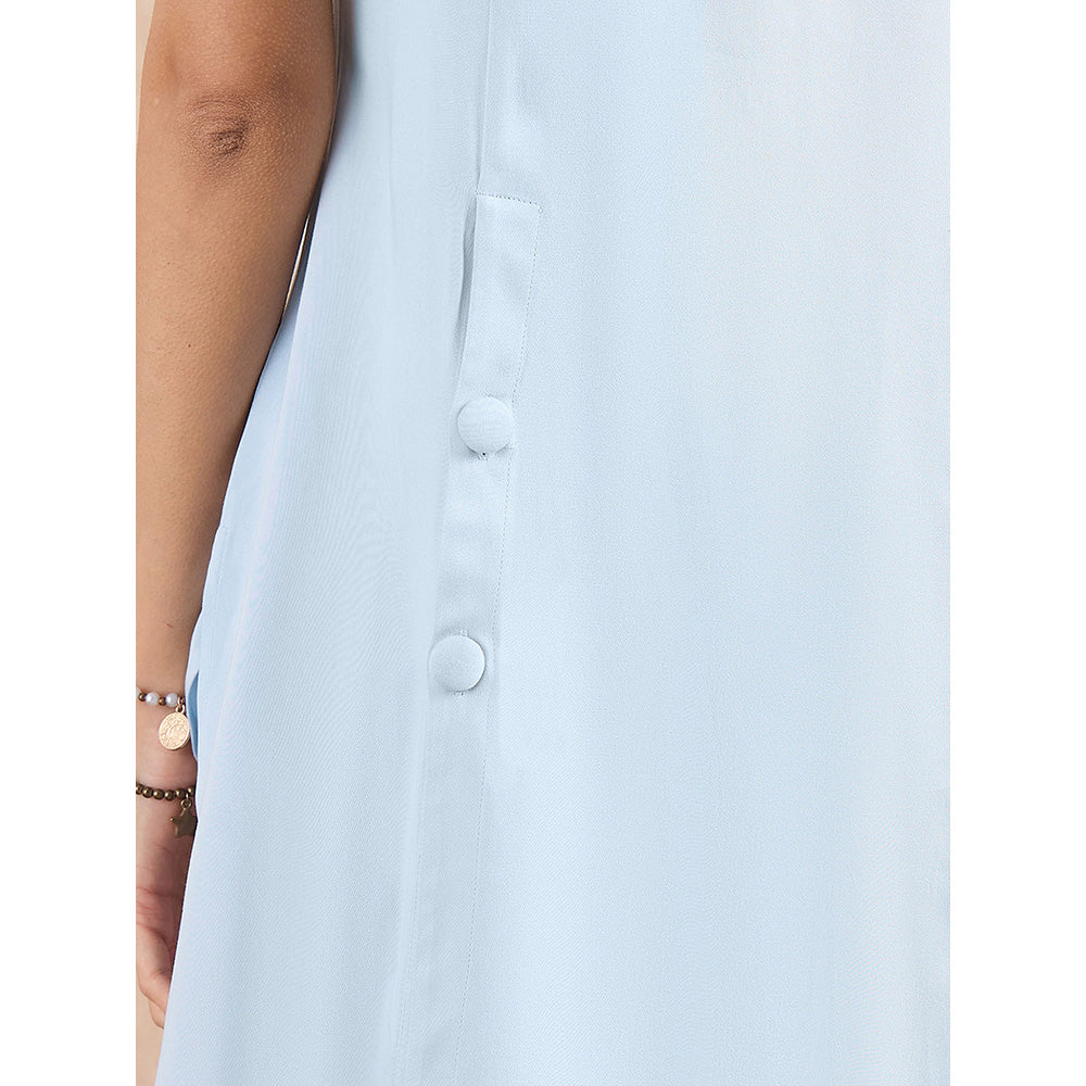 First Resort by Ramola Bachchan Sky Blue High-Low Sleeveless Top