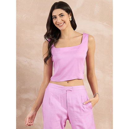 First Resort by Ramola Bachchan Purple Buttoned Camisole Crop Top
