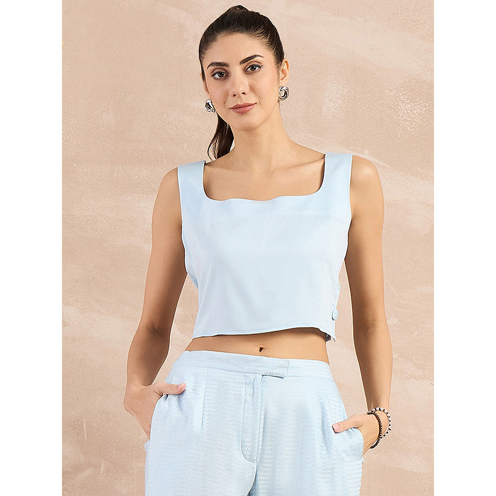 First Resort by Ramola Bachchan Sky Blue Buttoned Camisole Crop Top