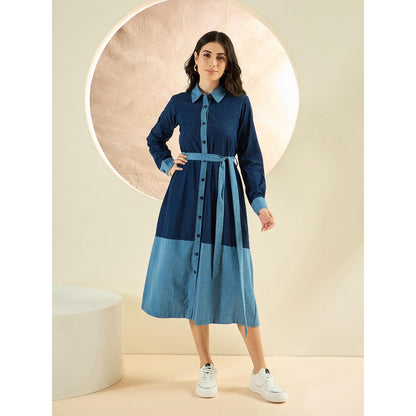 First Resort by Ramola Bachchan Dark Blue Denim Combo Mid-Length Shirt Dress (Set of 2)