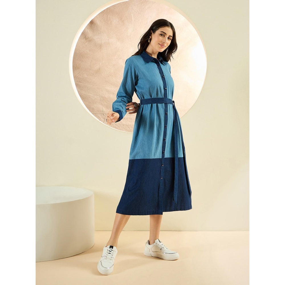 First Resort by Ramola Bachchan Light Blue Denim Combo Mid-Length Shirt Dress (Set of 2)